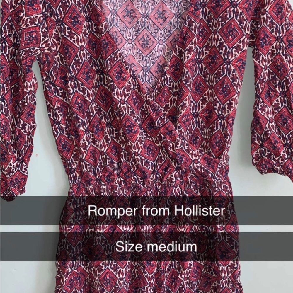 Hollister Red and White V-Neck Long Sleeve Dress